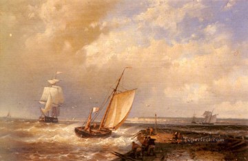 A Dutch Pink Heading Out To Sea With Shipping Beyond Abraham Hulk Snr boat seascape Oil Paintings